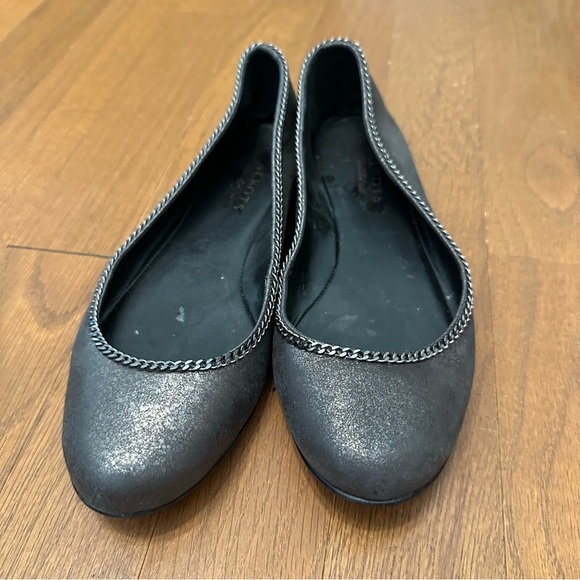 Talbots Women's 8B Pewter Metallic Leather Ballerina Flats With Chain Accent - Picture 3 of 10